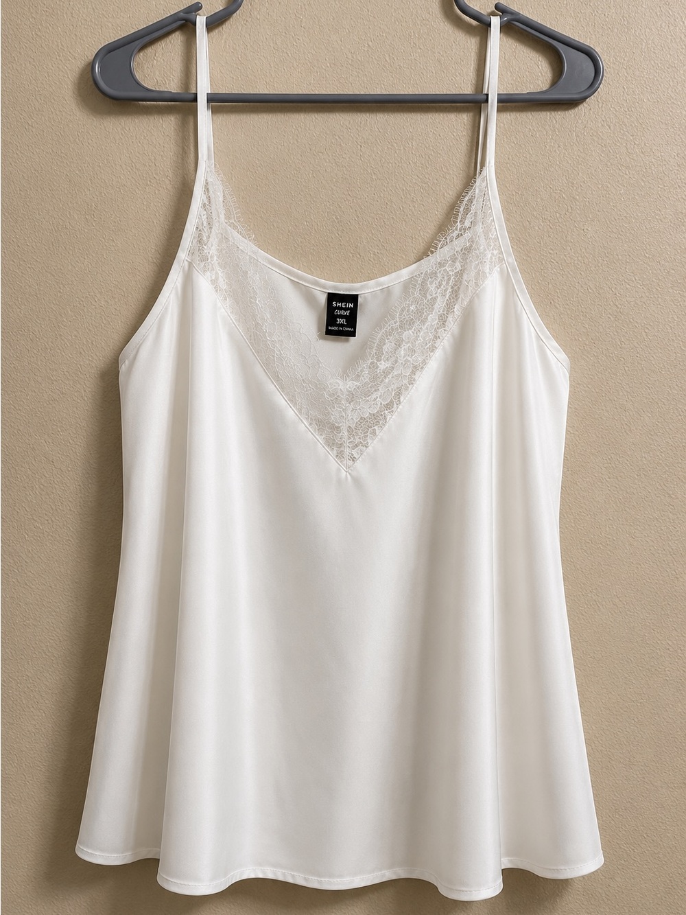 SHEIN Curve 3XL White Satin Lace Trim Camisole Plus Size Tank Top